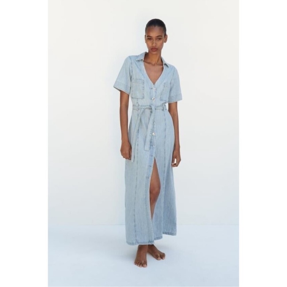 Zara Denim Midi button up dress. New with tags, never worn, size medium